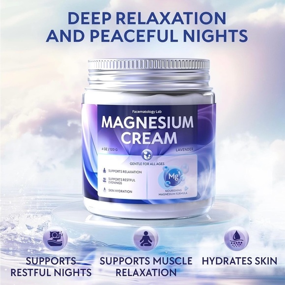 Magnesium Cream Sleep - Body Butter for Leg Cramps, Pain, Muscle Relaxation Calm - Picture 2 of 7